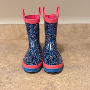 Kids Leopard Print Rain Boots - Pink and Blue